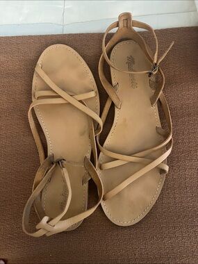 Madewell Tan Leather Strappy Flat Sandals